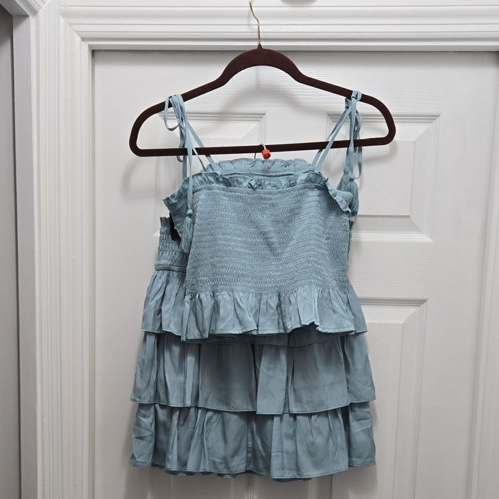 Women Light Blue Ruffled Top And Skirt